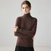 Nuevo suéter de cachemira de cuello alto para mujer, suéter base de punto de cachemira de manga larga, top casual simple de color liso para el día a día