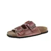 2026 Novo Estilo Camurça Moda Versátil Tira com Fivela Dupla Sandálias Rasteiras Femininas Verão Roupa Externa Casual Solado Grosso Bico Aberto Sandálias Birkenstock