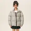 Jaqueta de Algodão com Gola Alta para Homens e Mulheres, Novo Estilo Inverno 2025, Acolchoada, Quente, Modelagem Solta, Casaco de Algodão Liso, Jaqueta Puffer de Inverno para Mulheres