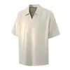Camiseta Henley de Malha de Manga Curta Estilo Americano Verão 2026 para Homens e Mulheres com Textura Fresca e Mangas Três Quartos
