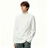 Camisa básica estilo francês ins de gola alta média para homens, camiseta de manga comprida de algodão puro de peso pesado, nova moda primavera e outono, estilosa e versátil, tendência