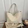 Bolsa Tote Grande Capacidade Transfronteiriça 2025 Nova Bolsa de Praia para Férias na Beira-Mar Feminina com Franjas Versátil Nicho Bolsa de Palha