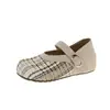 Sapatos Mary Jane femininos de novo estilo com aumento interno de altura, bico redondo, sola macia, corte baixo, sapatos de trabalho 2026, design xadrez tecido