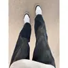 Pantalones Estilo Americano Estilo Calle Alta Costura de Nicho Sentido Yuppies Guapo Jeans de Calle Quemados Ajustados Adelgazantes Pierna Recta Sueltos Azules