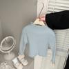 Suéter de punto de cuello alto estilo francés para niñas, Primavera y Otoño, Estilo Bebé, Empalme de Encaje, Camisa de Manga Larga para Capas