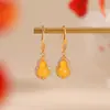 Yuebao Joias Cera de Abelha Prata Esterlina S925 Banhado a Ouro Luxo Acessível Estilo Nacional Tendência Nacional Gancho de Orelha Gourd Xiangyun Brincos Brincos Personalização