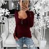 Camiseta de manga larga ajustada con cuello redondo y botones, nueva para otoño, wish hot