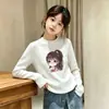 Camada base térmica escovada para meninas outono e inverno novo estilo top de outono bebê crianças médias e grandes top quente versátil camiseta casual