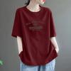 Camiseta de Manga Corta de Algodón Puro de Peso Pesado 2026, Talla Grande, Cuello Redondo, Corte Holgado, Adelgazante, Estampado de Letras, Casual, Top de Hombro Normal