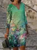 2026 Nuevo Vestido de Verano para Mujer con Estilo de Pintura al Óleo Transfronteriza, Cuello en V, Impresión 3D, Holgado, de Manga Corta, para Vacaciones en la Playa junto al Mar