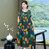 Vestido de verano de algodón y seda para mujeres de mediana edad y mayores, camisón holgado de manga corta para el hogar, talla grande, para uso exterior