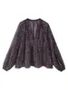 Venta al por mayor de comercio exterior transfronterizo para mujer, nueva blusa estampada con pequeñas flores y líneas metálicas ZRA de AliExpress en stock