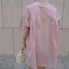 Camisa de Verano Nueva Grulla Seca Diseño Japonés Artístico Solapa Muñeca Suelta Slim Larga Recta Top para Mujer