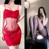 Lingerie Sexy Renda Transparente Camisola Sexy Estilo Irmã Real Pijama com Meia-Calça de Tela Estilo Pura Luxúria Feminina Bordado Verão