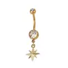 Piercing de ombligo de acero inoxidable 316L europeo y americano transfronterizo con circón dorado, colgante con gota de aceite