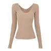 Famouswang Estilo Nuevo Otoño/Invierno Cálido Suave Versátil Cuello en V Adelgazante Manga Larga Tejido Capa Base