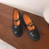 Sapatos femininos Mary Jane pretos de bico redondo, estilo britânico, mocassins de sola grossa, todos combinando, elegantes, confortáveis, pequenos, sapatos de couro, novos no estilo