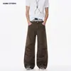 Pantalones de trabajo JIAMU de dos tonos plisados minimalistas de corte limpio para hombres y mujeres, pantalones casuales de pierna ancha estilo callejero americano para parejas