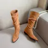 Versión de piel de vaca, punta fina retro, tacón grueso, botas vaqueras western que aumentan la altura, botas de media caña de cuero genuino, botas de ajuste ceñido, estilo otoño/invierno para mujer