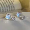 Aretes de Cielo Estrellado Azul, Estrella de Cinco Puntas, Estrella de Cuatro Puntas, Clips para Orejas sin Perforar, Diseño de Nicho, Aretes de Estilo Dulce y Fresco