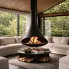 Chimenea Calefactora UFO de Leña y Gas Natural Colgante, Chimenea Artística de Atomización de Alcohol y Gotas de Agua Electrónicas Colgante