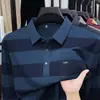Camiseta de algodão colorida de manga comprida para pais de meia-idade e idosos, com bolsos e lapela, modelagem solta e casual, top de vestuário masculino para outono e inverno, camisa polo