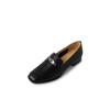 Mocasines de piel de oveja con cierre de metal estilo británico, primavera 2024, nuevos zapatos de una sola capa con punta cuadrada y tacón bajo y boca profunda para mujer