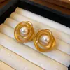 Pendientes de Botón con Flor de Racimo Barroca Bordado Pesado Estilo de Corte Perla Pendientes Retro Franceses Adornos para Orejas de Lujo Ligero Sensación de Alta Gama para Mujer