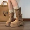 Botines estilo británico para adelgazar y realzar la altura, versátiles botas estilo Martin de suela gruesa para mujer, nueva colección otoño 2026, color caqui, botines western vaqueros