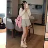 Saia Curta Preta Floral Estilo Ballet Pure Desire de Cintura Alta Evasê Emagrecedora com Efeito Drapeado para Mulheres