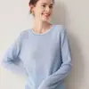 Suéter de cachemira 100% puro, estilo simple, bloques de color, cuello redondo, para mujer, camiseta básica de punto de manga larga, suéter versátil y adelgazante