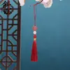 Abanico Dorado Estilo Chino con Borla de Perlas Blancas Caja de Regalo Accesorios Hanfu Colgante Decorativo Marcador de Libros Hecho a Mano