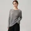 Novo Suéter de Malha Fina com Lantejoulas e Cashmere Outono/Inverno Gola Redonda Manga Longa Feminino Crochê Vazado Solto Camisa Base Top