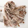 Bufanda Floral Elegante y Chic con Borlas para Mujer, Adecuada para Todas las Estaciones, Accesorio de Viaje, Chal Protector Solar