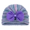 Gorro de punto a rayas para bebé de estilo nuevo europeo y americano, sombrero para niños de color sólido con lazo, gorro de lana cálido para bebé para otoño e invierno