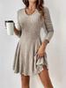 Vestido Europeu e Americano Popular de Corte A para Amazon Outono e Inverno 2025 Moda Vestido de Malha de Corte A com Mangas Longas