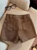 Shorts Casuais Retro de Camurça Maillard para Mulheres Outono e Inverno Novos Cintura Alta Emagrecedor Versátil Hot Girl Colado ao Corpo Hot Pants