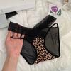 Sexy Ropa Interior de Malla con Encaje Cruzado Hueco con Cordones y Estampado de Leopardo Puro para Mujer, Entrepierna de Seda, Calzones de Cintura Baja