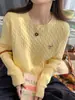 Suéter de Punto Trenzado con Bordado Nuevo Andy Velvet Otoño Invierno 2026 Jersey Nuevo Cuello Redondo Capa Base Manga Larga