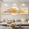 Pintura Decorativa para Sala de Estar Moderna Minimalista, Pintura para Pendurar na Parede de Fundo do Sofá de Luxo Leve, Mural de Porcelana de Cristal Triptíco com Pedras de Diamante