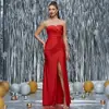 Vestido Elegante e Simples de Festa com Uma Alça Plissada, Ajustado ao Corpo, com Fenda, Estilo Deusa Sexy
