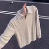 Camisa Polo de Punto con Rayas Verticales Estilo Old Money para Hombre Otoño Camiseta de Manga Larga American Cleanfit Sudadera Versátil para Pareja