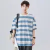 Camiseta de Verano de Manga Corta con Cuello Redondo y Rayas Finas, Estilo CityBoy Japonés, Base Suelta para Mujer, Nueva 2023, para Hombre