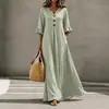 Vestido Largo Casual Delgado para Vacaciones con Cuello en V Abotonado y Mangas Abullonadas, Estilo Europeo y Americano Transfronterizo para Mujer 2026