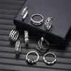 Bestseller transfronterizo juego de anillos de piedra lunar de diseño minimalista, anillo geométrico de diamante negro, joyería apilable de turquesa estilo europeo y americano