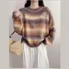Outono/Inverno 2026 Novo Estilo Coreano Cor Gradiente Gola Redonda Manga Longa Suéter Tricô Colorido Estilo Preguiçoso Feminino Suéter Solto