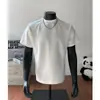 2026 Directo de Fábrica Verano Hombres Estilo Old Money Camiseta de Manga Corta con Cuello Pequeño de Canalé Camiseta de Media Manga Estilo Americano