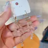 Nuevos Pendientes de Borla con Lazo y Cristal Rosa, Pendientes Elegantes y de Hada, Joyería de Oreja de Moda para Mujer