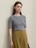 ¡Camiseta de punto de manga media! Top elegante de punto fino de manga corta con cuello redondo, sin costuras, 48 unidades, para mujer, Otoño temprano 26 H081406
