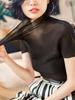 Blusas plisadas elegantes japonesas para mujer en verano Miyake Nueva elegante cuello alto medio ajustadas elásticas ajustadas de manga corta